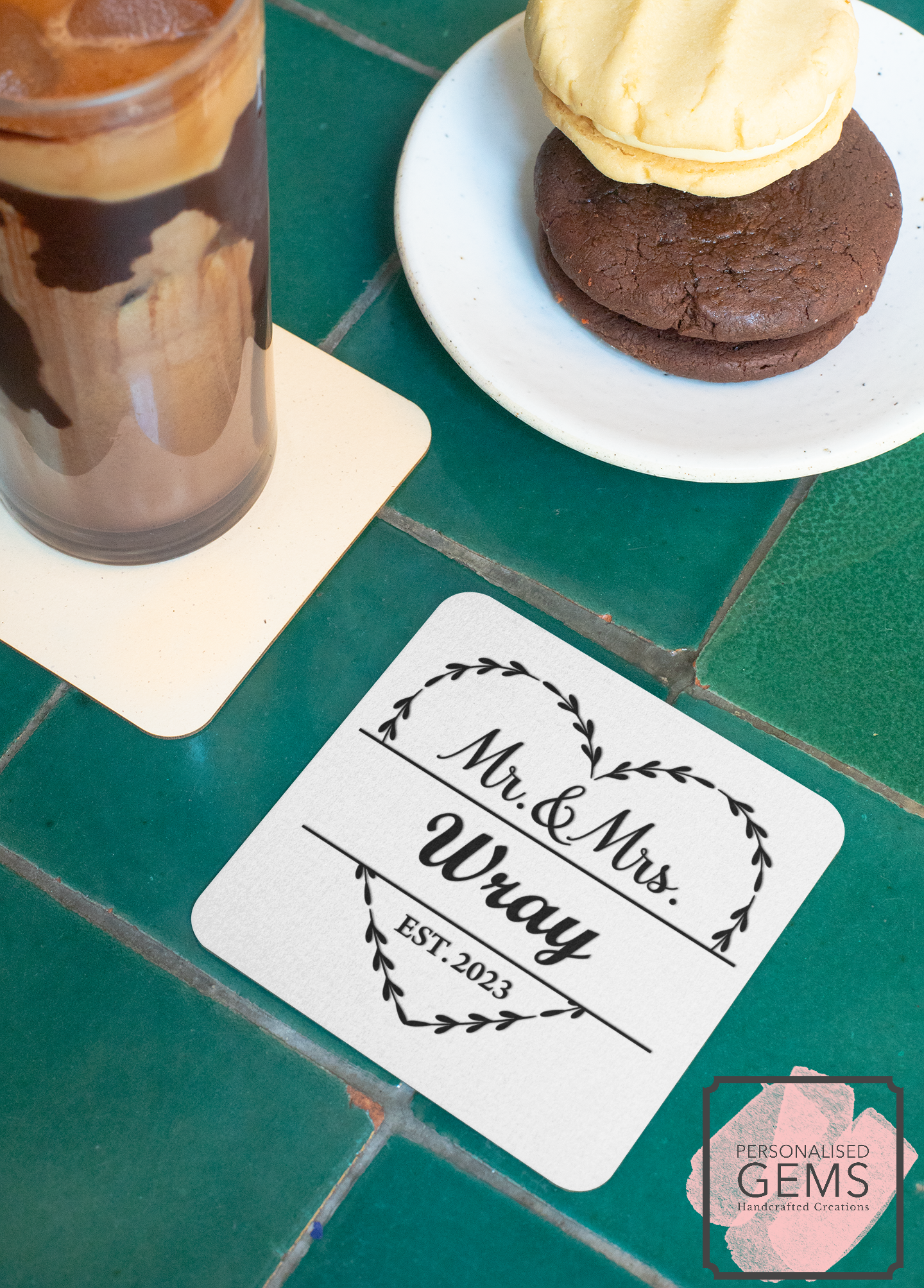 Personalised Coaster Mr & Mrs Heart Design