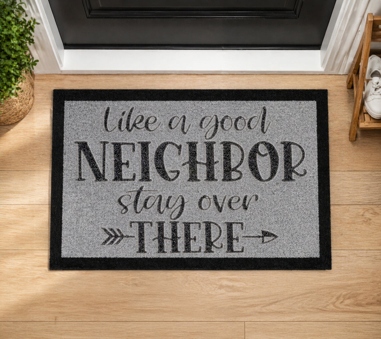 Like A Good Neighbor Stay Over There Inspired Grey Doormat