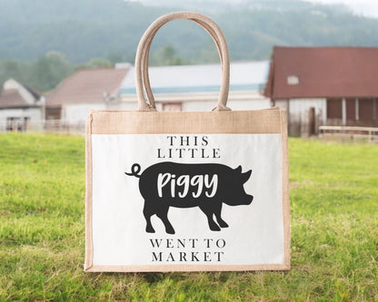 Jute Tote Bag Piggy Went To Market