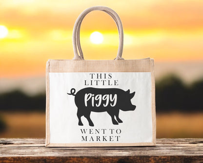 Jute Tote Bag Piggy Went To Market