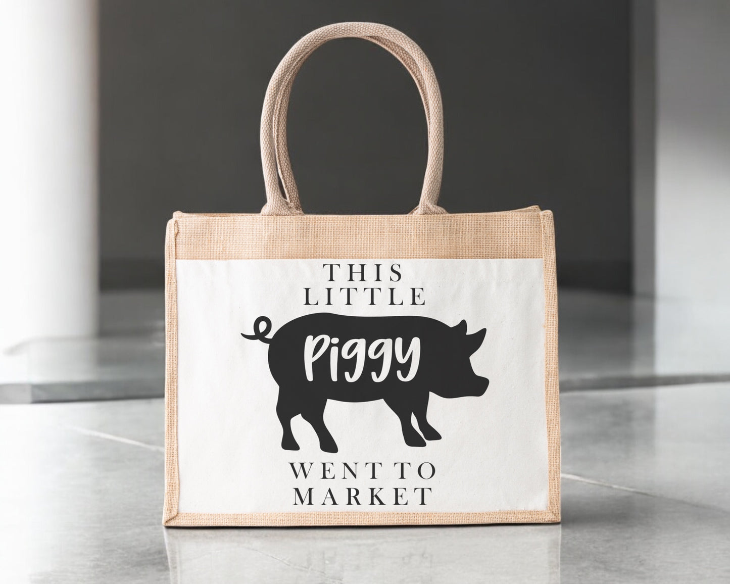 Jute Tote Bag Piggy Went To Market