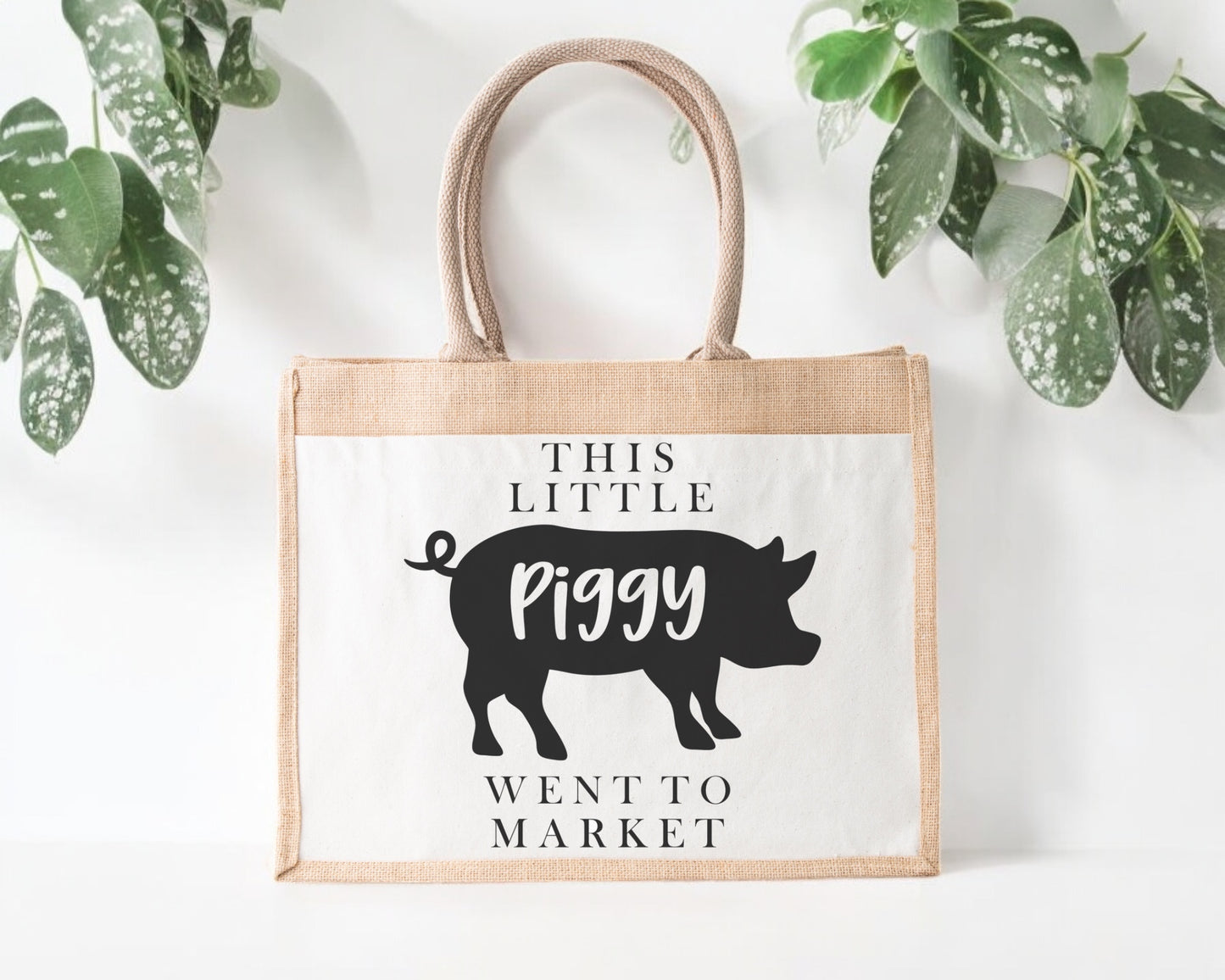 Jute Tote Bag Piggy Went To Market