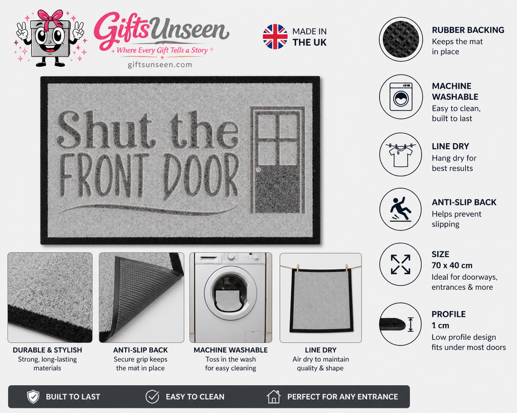 Shut The Front Door Inspired Grey Doormat