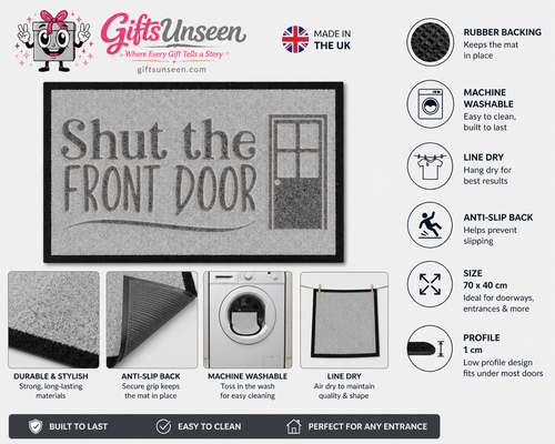 Shut The Front Door Inspired Grey Doormat