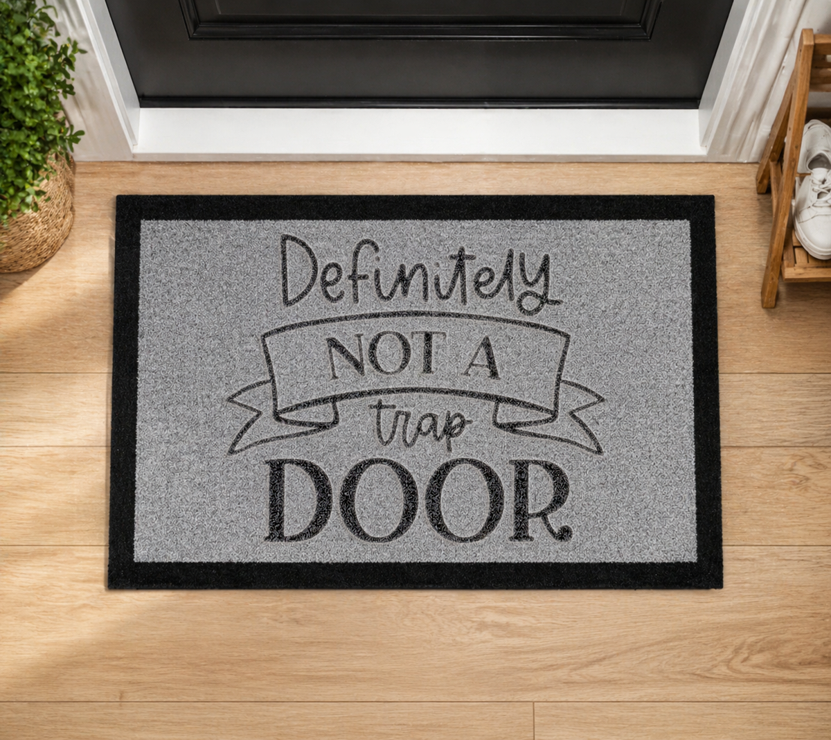 Definitely Not A Trap Door Inspired Grey Doormat