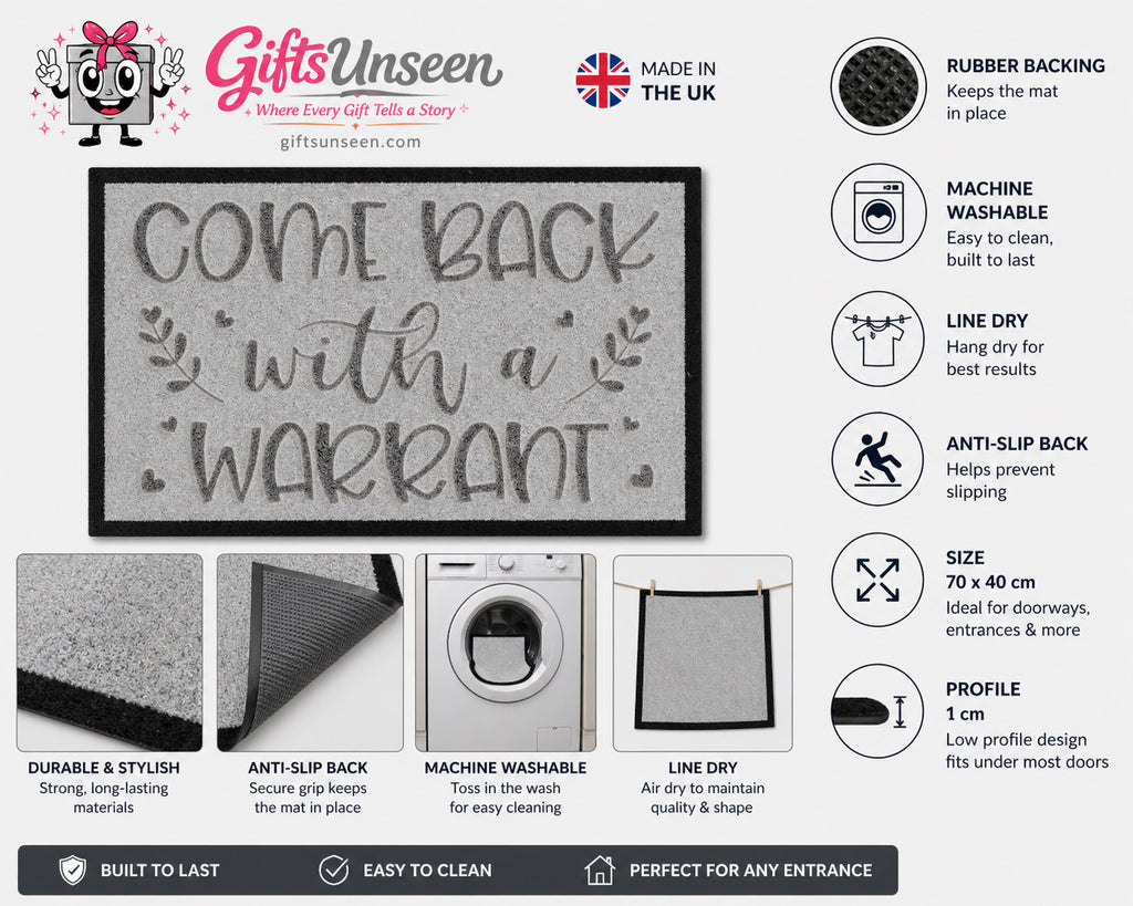 Come Back With A Warrant First Inspired Grey Doormat