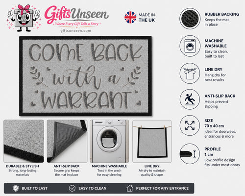 Come Back With A Warrant First Inspired Grey Doormat