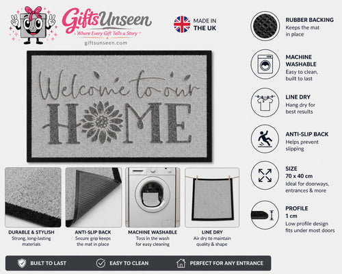Welcome Home Flower Inspired Grey Doormat