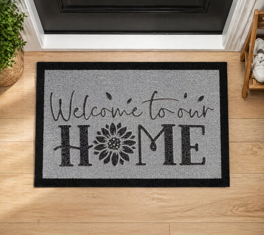 Welcome Home Flower Inspired Grey Doormat