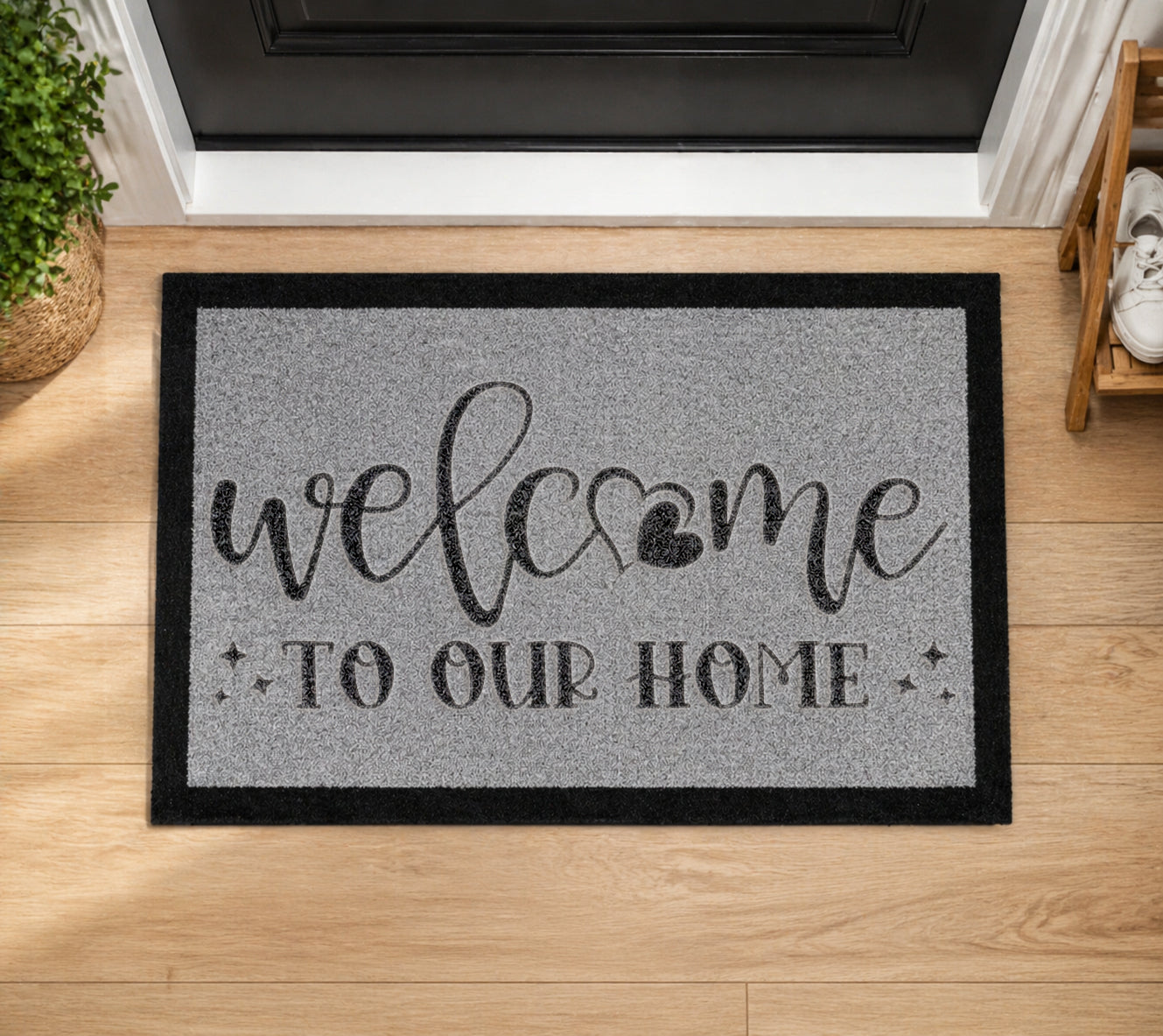 Welcome To our Home Heart Inspired Grey Doormat