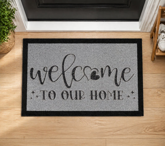Welcome To our Home Heart Inspired Grey Doormat
