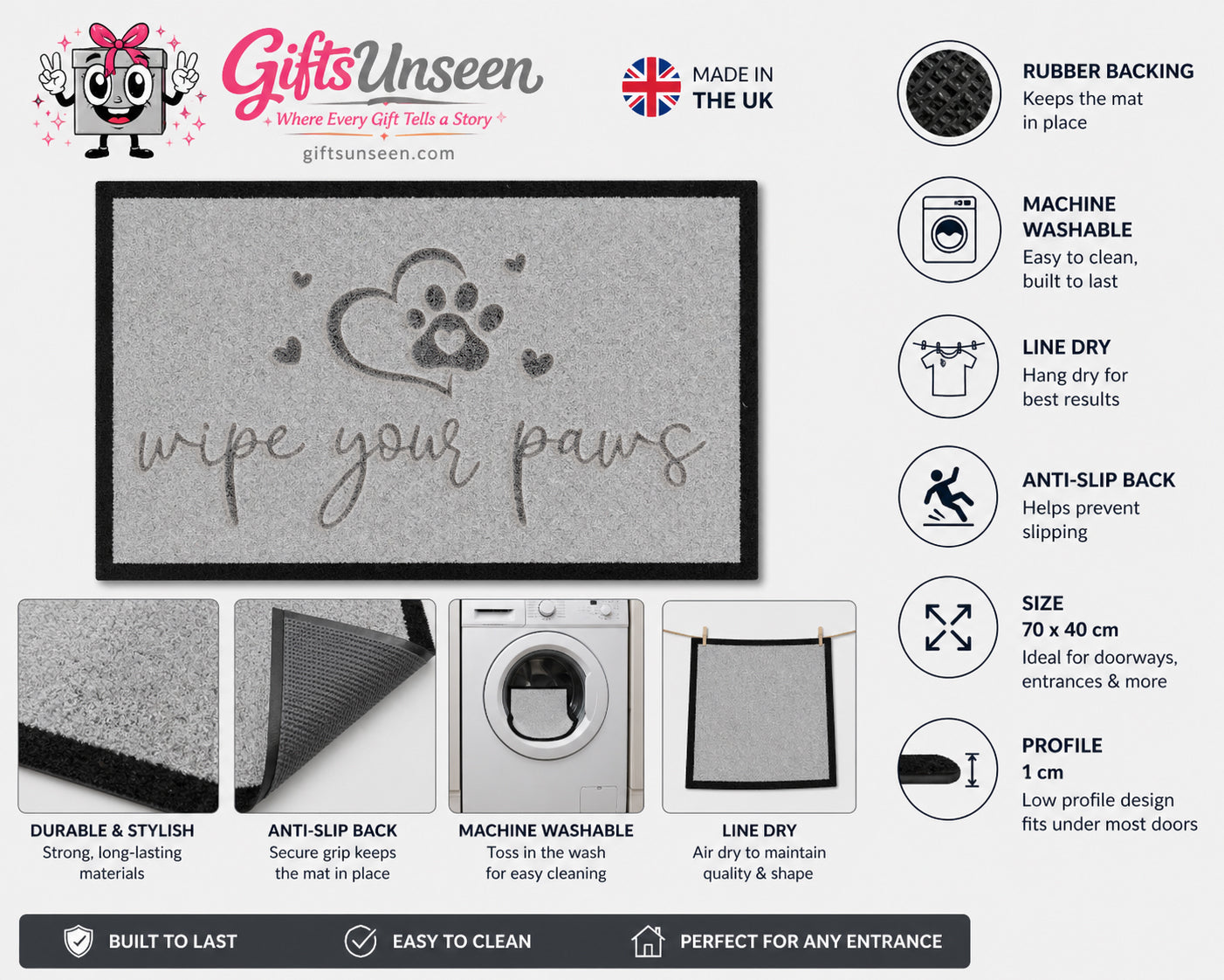 Wipe Your Paws Inspired Grey Doormat